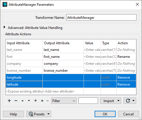 Setting AttributeManager parameters